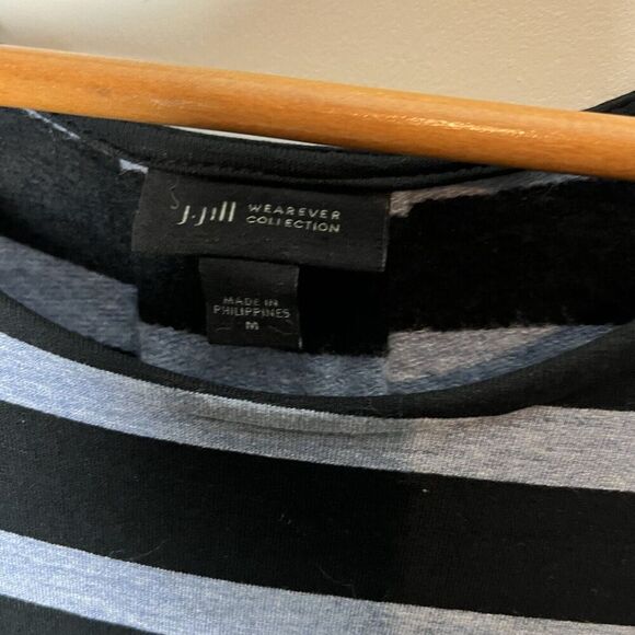 J. Jill Wearever Collection Women's Black Blue Striped 3/4 Sleeve Rayon Dress M - Picture 2 of 6